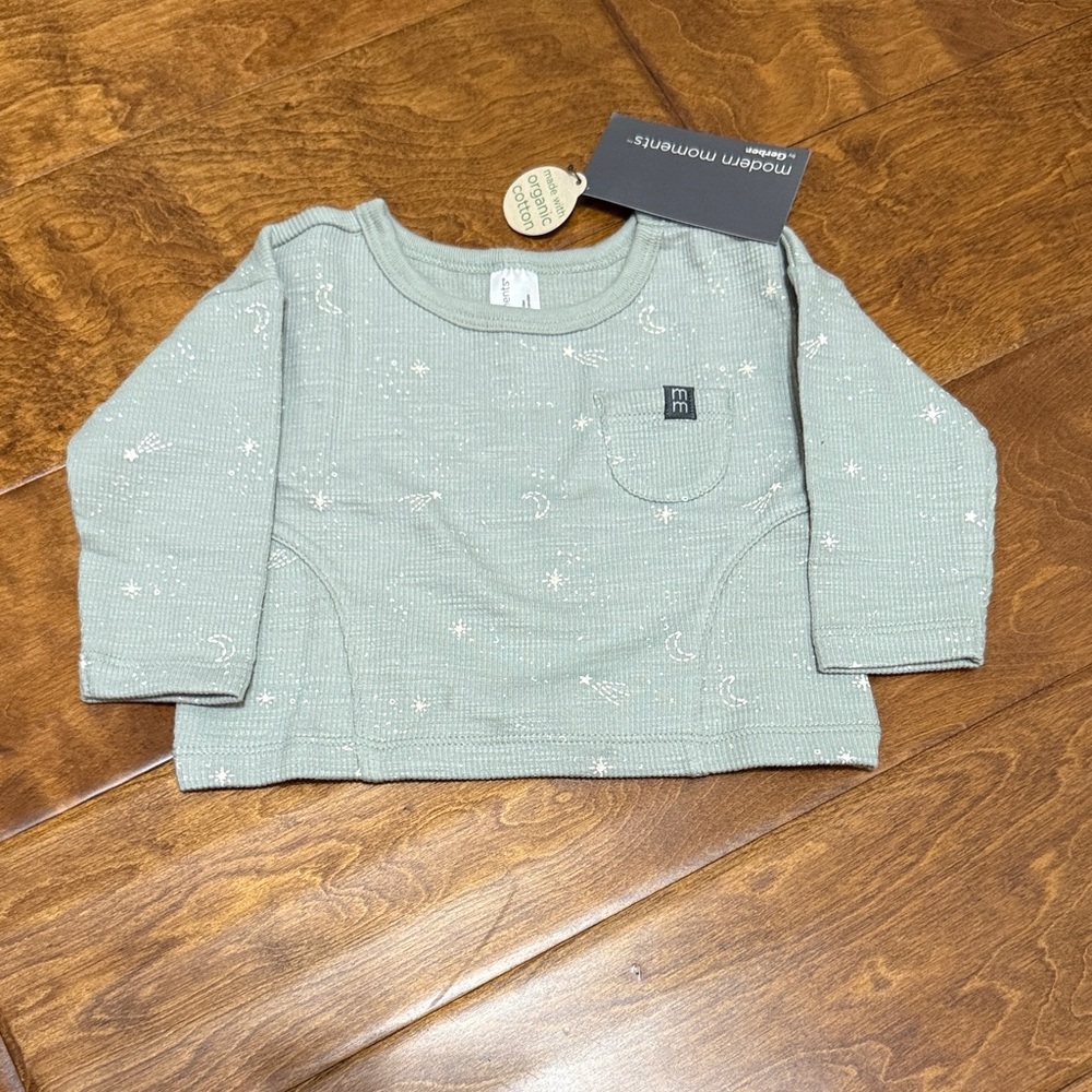 NWT Size 18M Modern Moments Green Long Sleeve Shirt with stars and moons